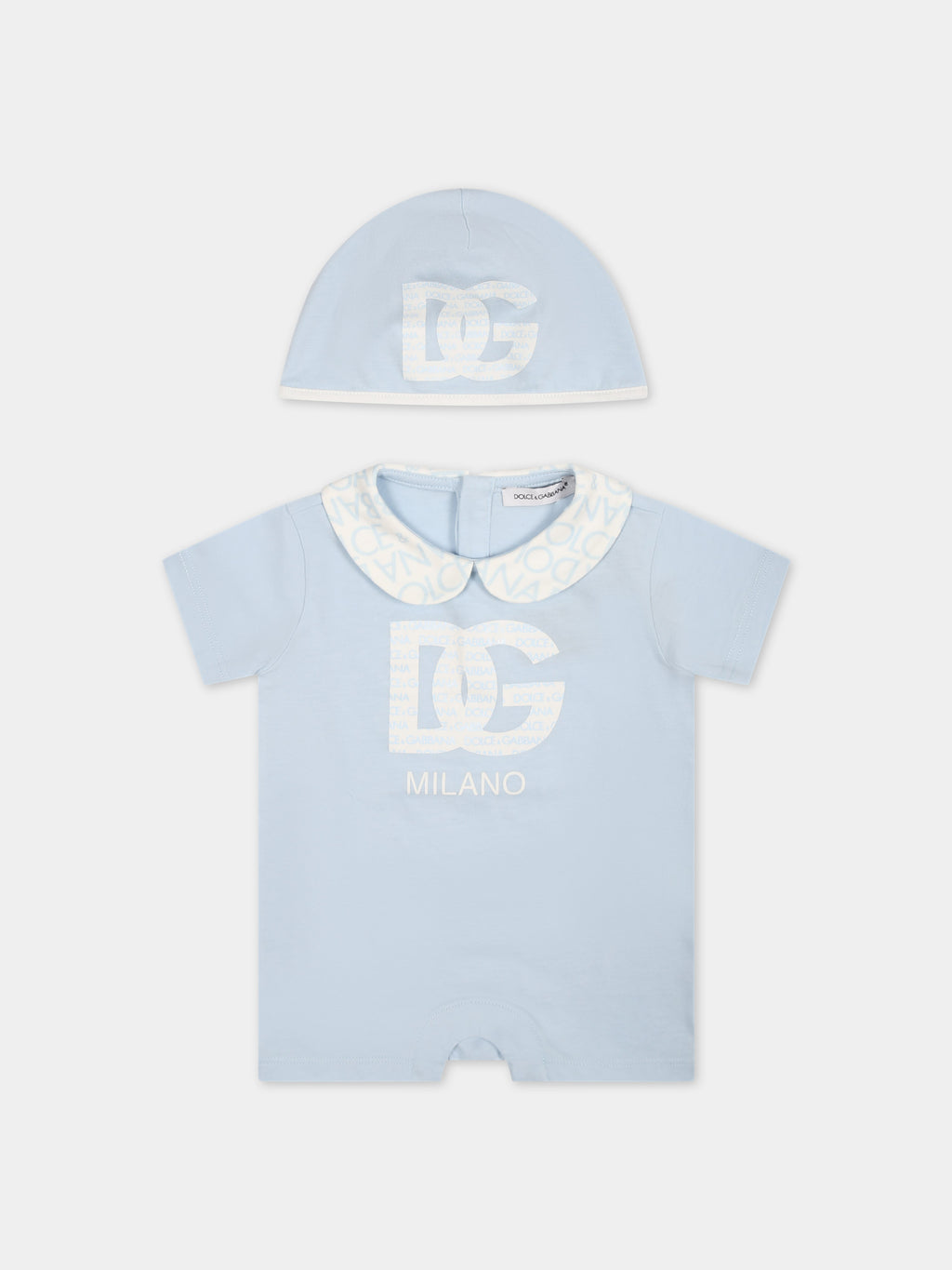 Light blue romper suit for baby boy with logo